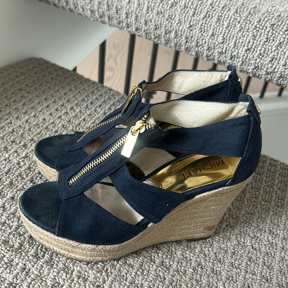 Michael Kors Blue and Gold Wedges with Sleek Design